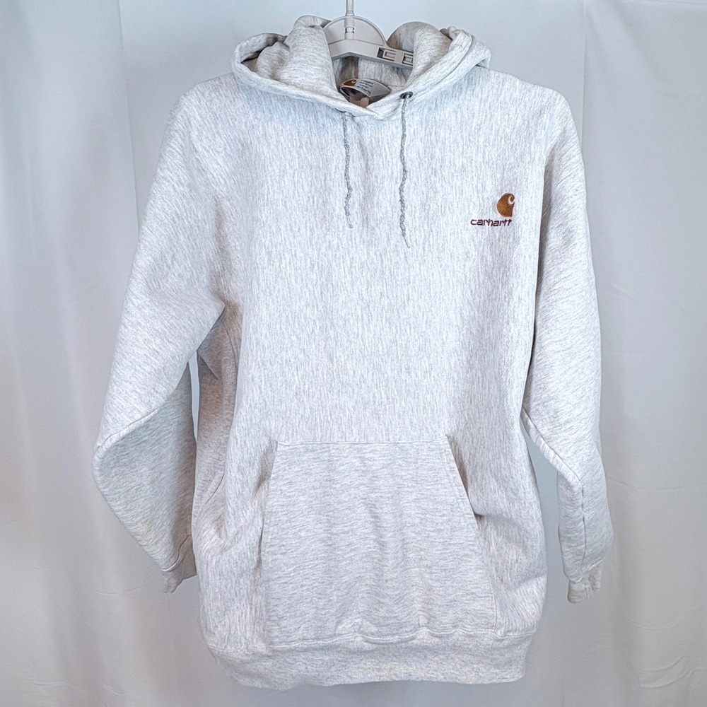 Vintage Carhartt American Script Hoodie Heavy Weight L Grey USA Side Panels